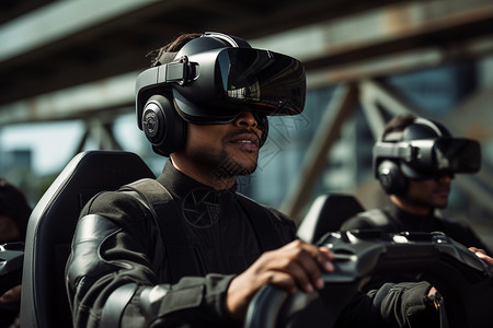 VR游戏体验体验虚拟驾驶的男人背景