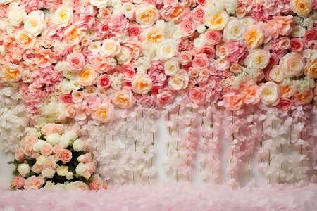 婚礼标花素材花墙上的玫瑰花背景