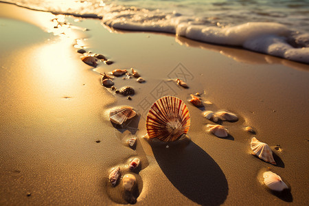 沙滩上漂亮的贝壳背景图片