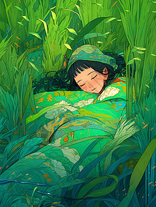 躺着休息女孩草丛躺着的孩子插画