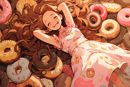 甜甜圈上的少女背景图片