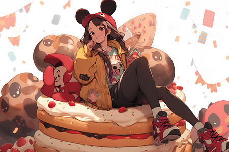 梦幻甜甜圈少女背景图片