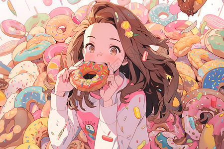 甜甜圈少女少女吃甜甜圈插画