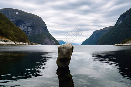 湖中央的一块岩石背景图片