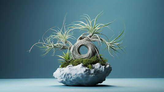 植物装饰在青石上背景图片