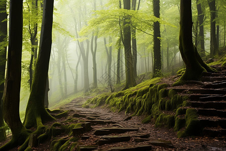 云雾缭绕的森林背景图片