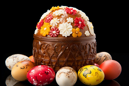 带花朵蛋糕复活节的彩蛋背景
