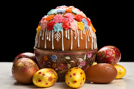 彩绘花朵纹理复活节的蛋糕背景