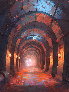 隧道中的壁灯背景图片