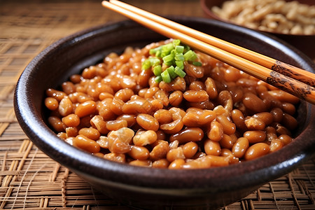 日式传统一碗纳豆拌饭背景