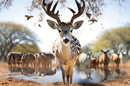 非洲草原上的鹿群背景图片