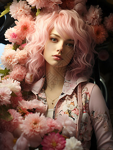 粉色头发的女孩背景图片