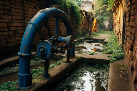 破旧的乡村水井背景图片