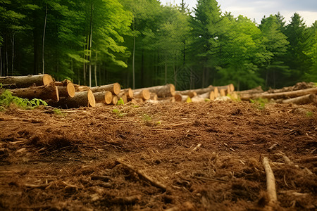 原木堆景观伐木锯末高清图片