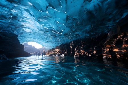 蓝色冰洞冬天冰岛高清图片