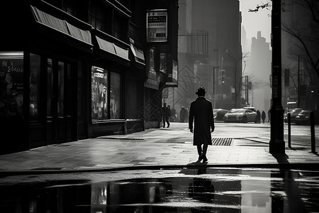 男子在雨中行走背景图片