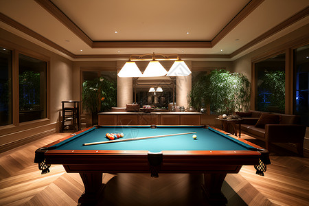 现代豪华别墅内的台球室背景图片