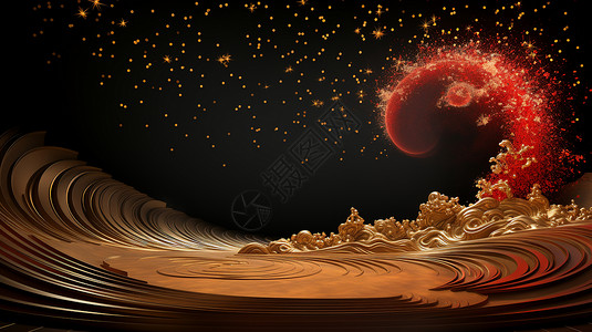 红黑色的素材太空之美红波与金星点缀（插画