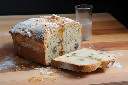 面包放在切菜板上背景图片
