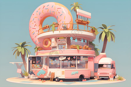梦幻甜甜圈汽车背景图片