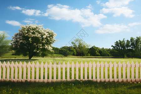 公园围栏小院中的白色围栏背景