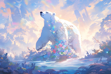 极地熊在冰天雪地的世界中背景图片