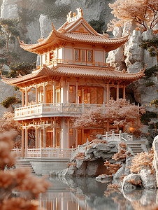高雅风景古典中国阁楼的宁静设计图片