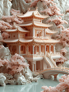 沉静中式阁楼模型背景图片