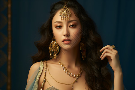 美丽的女人佩戴珠宝背景图片