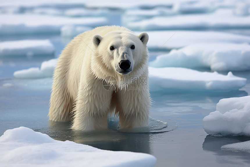 北极熊穿越雪地图片