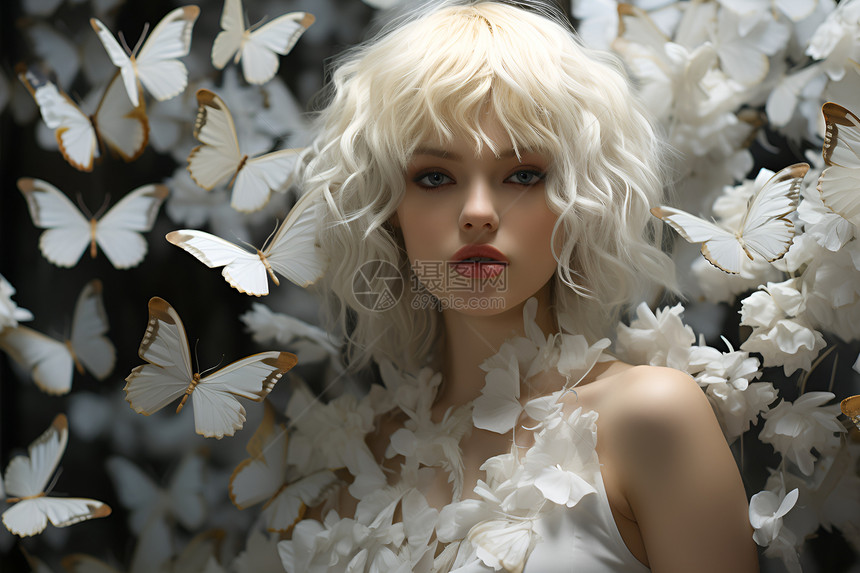 白发少女与白蝴蝶的幻境图片
