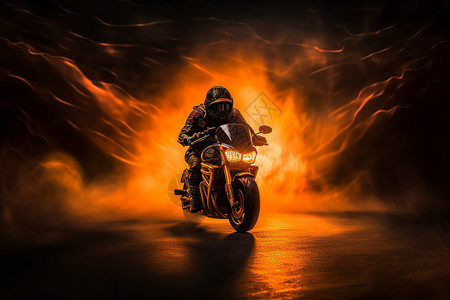 户外摩托车黑夜中的骑士插画