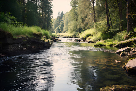 森林中流淌的溪流高清图片