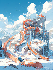 雪山上的游乐滑梯背景图片
