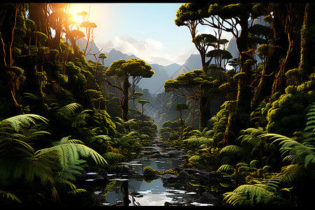 森林的流动河流背景图片