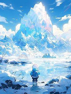 冰山山脚下的男孩背景图片