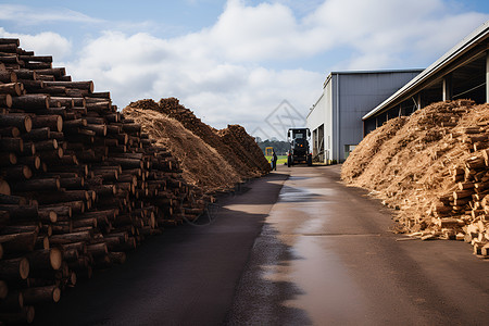 郊区的工厂和木材背景图片