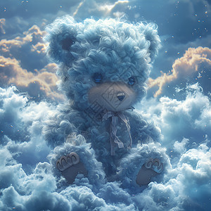 天空中蓝色的小熊背景图片