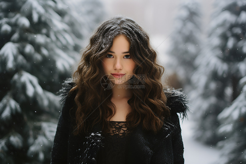 冬季森林中的女人图片
