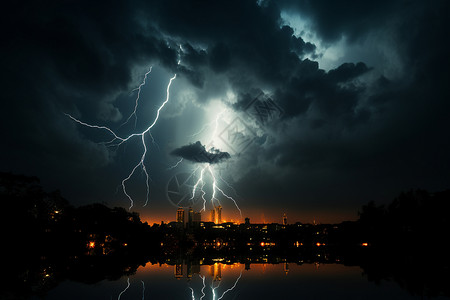 夜幕天空中的闪电背景图片