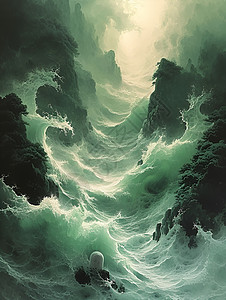 波板海洋中的波浪画设计图片