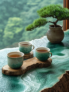 火腿薄片宋代风格的茶杯设计图片