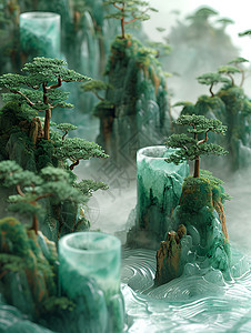 树木涂白绿白交织咖啡杯景观设计图片