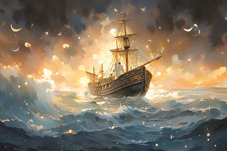 海洋的一艘船背景图片