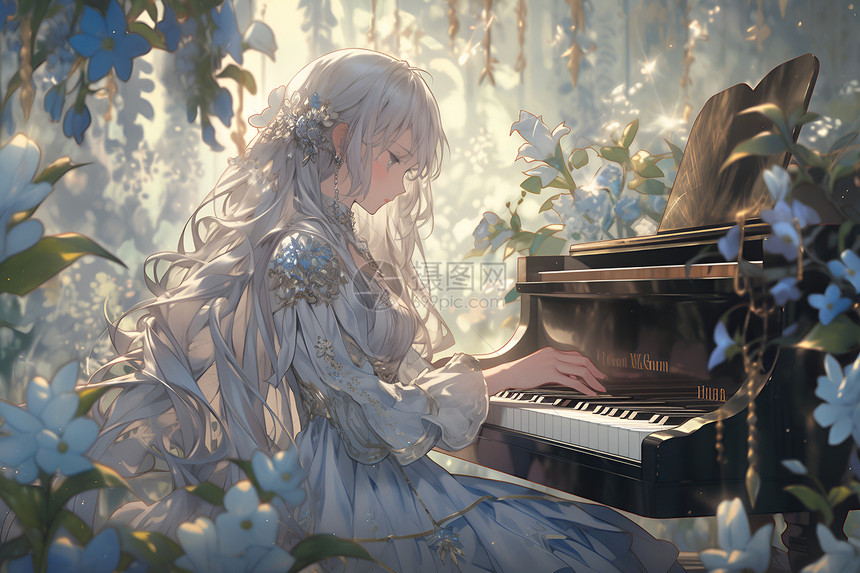 花园女王弹奏钢琴图片
