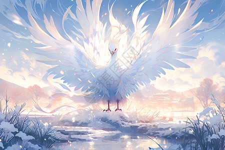 冰凤凰白羽展翅背景图片