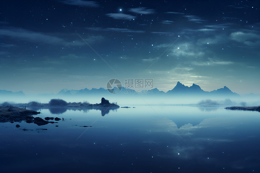 星空下的湖畔图片