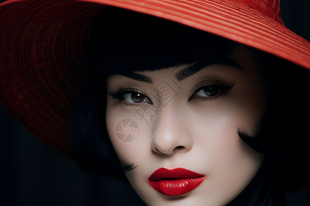红唇女子戴帽背景图片