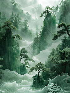翠绿山水画背景图片