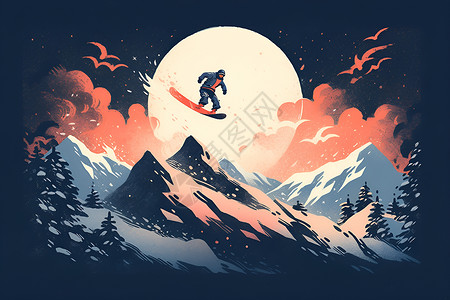滑雪者在雪山背景图片